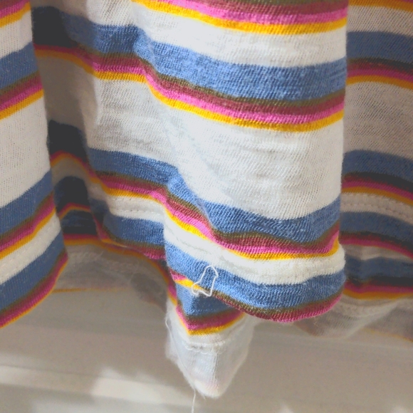 L Caslon Multicolor Striped White T-Shirt Soft Indie Casual Hipster Twee Pocket - Picture 4 of 5
